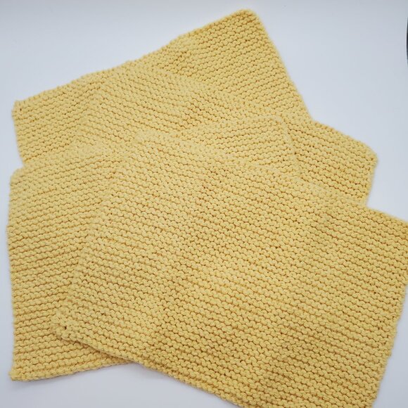 Knit Dish Rags Wash Rags Cotton/Polyester Blend Set of 4 Yellow 10" x 7" - Picture 2 of 4